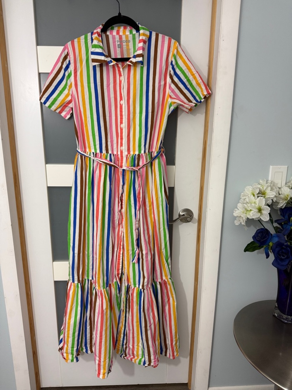 Rainbow Stripe Button-Front Maxi Dress - Multicolor